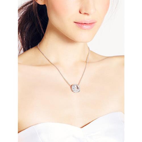 Kate Spade Silver Basket Pave Pendant Necklace Halo Crystal Clear Square Stone