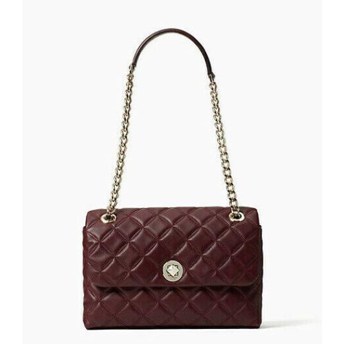 Kate Spade Natalia Smooth Quilted Leahter Cherrywood Medium Flap Shoulder Bag