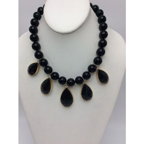 Kate Spade Gold Tone Black Colored Stone Beaded Statement Necklace SS2