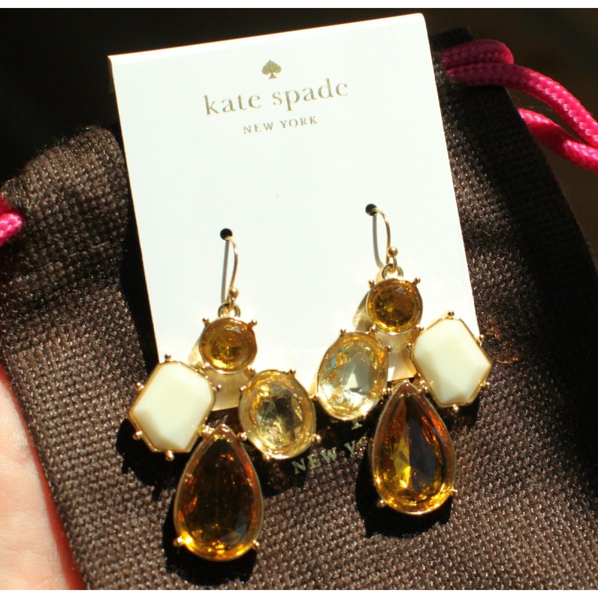 Kate Spade NY Cluster Palace Gem Crystal Court Drop Earrings White Gold Topaz