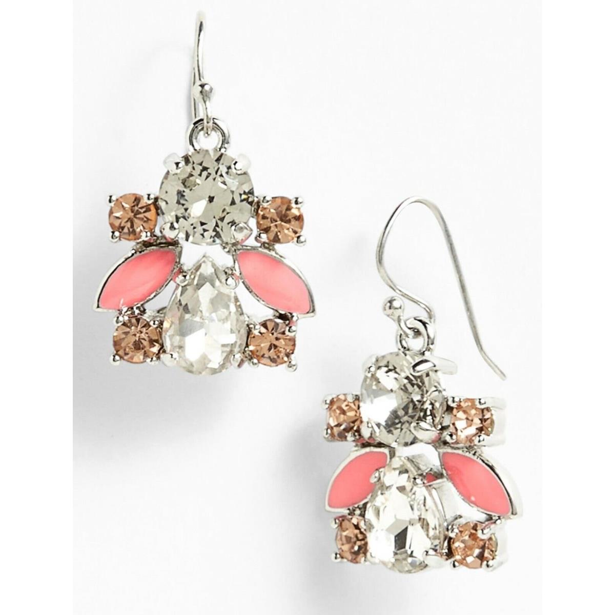 Kate Spade New York Silver Coral Pink Frosty Floral Earrings Dangle Drop Hook NW