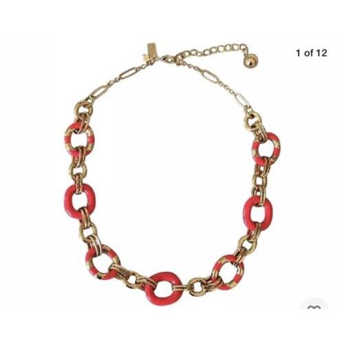 Kate Spade Geranium Gold Stripped Chainlink Mod Moment Necklace Ab MKA-13