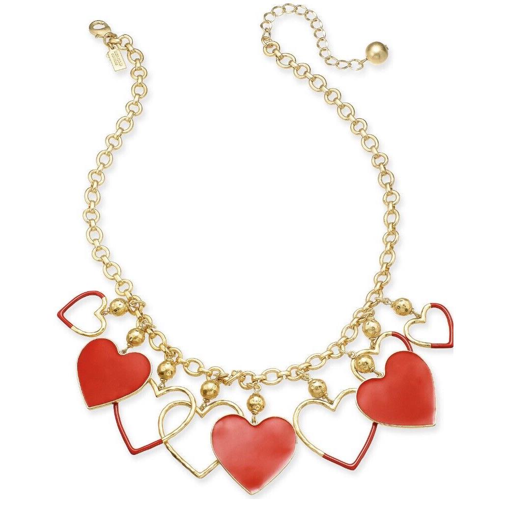Kate Spade Gold Tone Color Coated Heart Statement Necklace 621