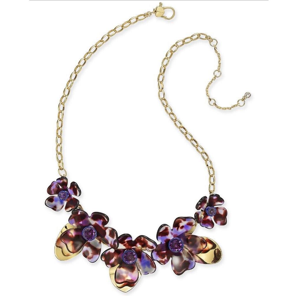 Kate Spade Gold Tone Purple Crystal Flower Collar Statement Necklace z122