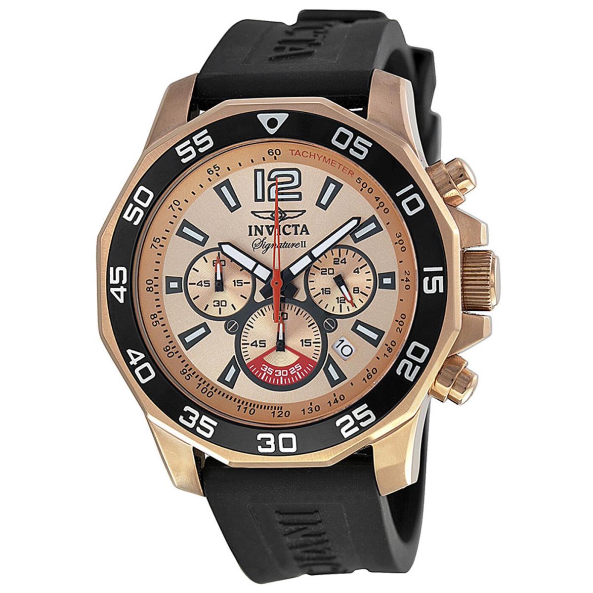 Invicta 7432 Signature II Rose Gold Dial Rubber Strap Chronograph Men`s Watch