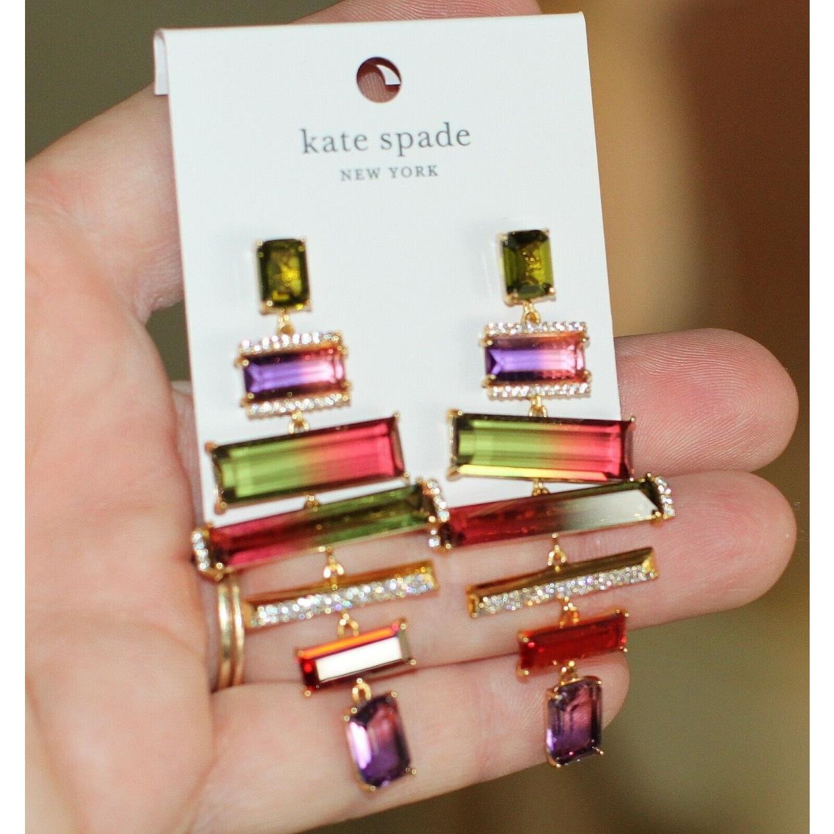 Kate Spade Geo Gems Statement Earrings Ombr Crystal Chandelier Tourmaline Huge