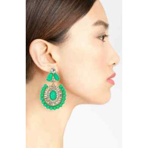 Kate Spade New York Capri Garden Earrings Crystals Green Gold Drop Statement