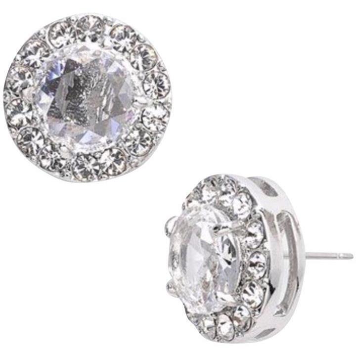 Kate Spade New York Halo Silver Basket Pave Stud Earrings Crystal Clear