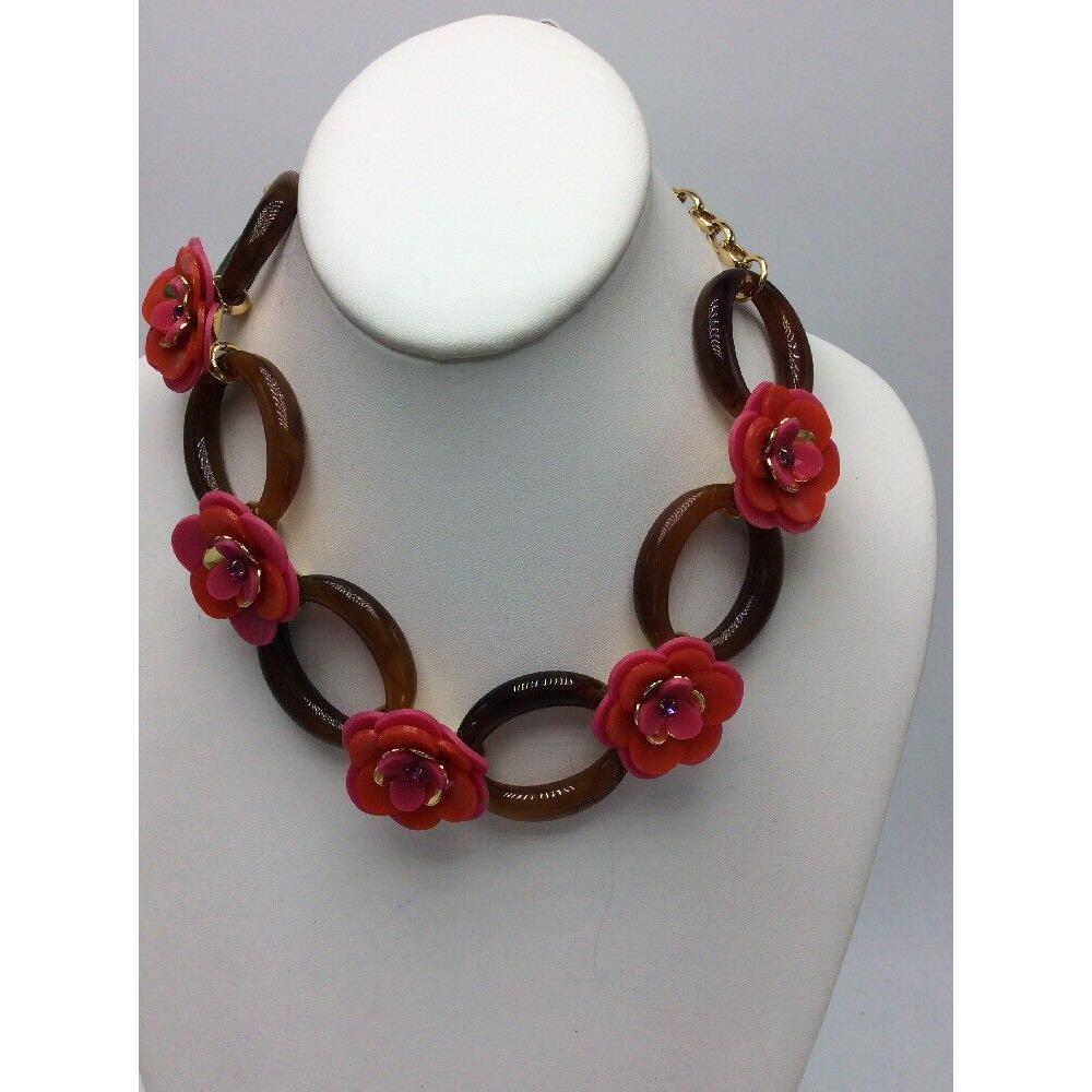 Kate Spade Rosy Posies Floral Pink Chain Link Statement Necklace s105