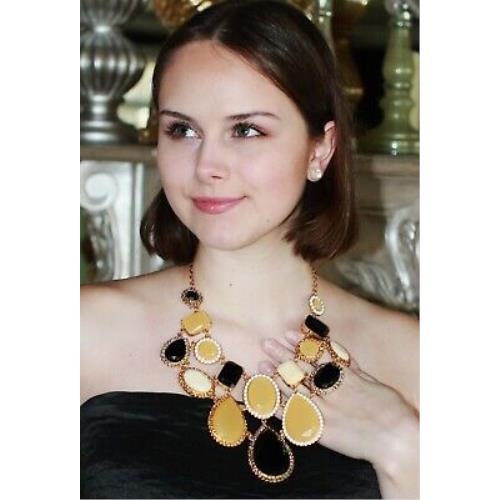 Kate Spade NY Huge Neutral Double `run Around` Framed Stone Statement Necklace