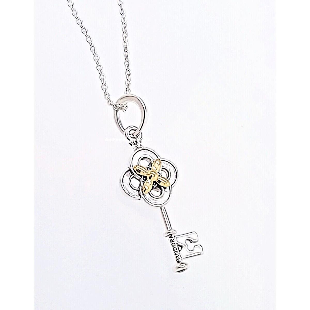 Pandora 925 14k Gold Two-tone Key Flower Necklace 399339C01