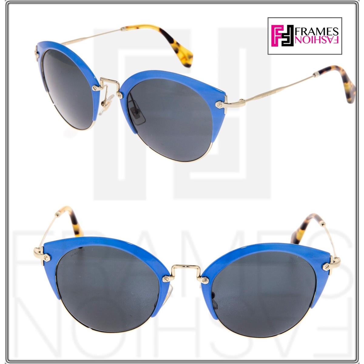 Miu Miu Noir 53R Round Blue Gold Metal Rimless Oval Sunglasses MU53RS