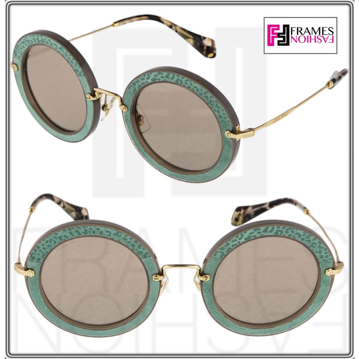 Miu Miu 08R Noir Animal Print Leather Round Opal Clay Green Sunglasses MU08RS