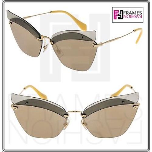 Miu Miu 56T Noir MU56TS Sage Yellow Gold Mirrored Color Block Sunglasses Women - Frame: Gold, Lens: Green