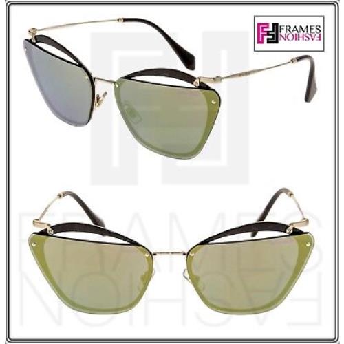 Miu Miu Noir Cut Out 54T Black Gold Emerald Mirrored Oversized Sunglasses MU54TS
