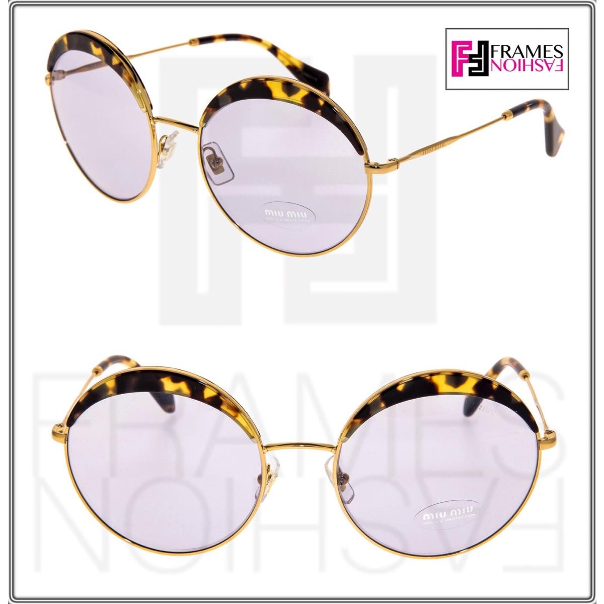 Miu Miu Noir MU 51QS Round Brown Marble Lilac Gold Sunglasses MU51QS Oversized - Frame: Gold, Lens: