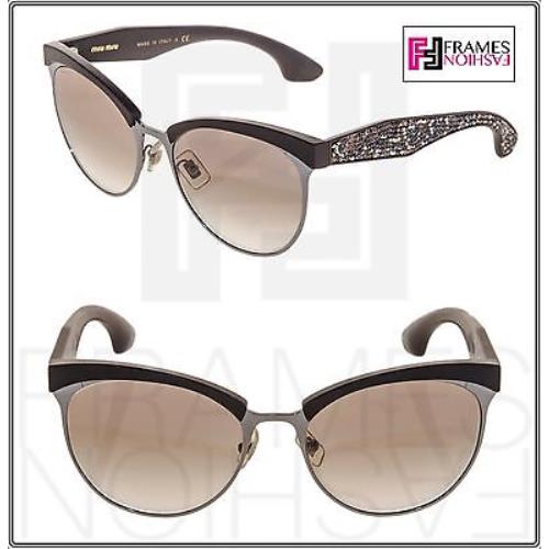 Miu Miu Stardust 54Q Cat Eye Brown Pave Crystal Sunglasses MU54QS