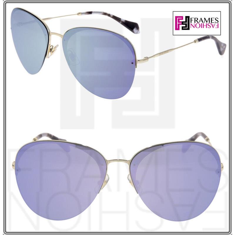 Miu Miu 53P Metal Aviator Sunglasses SO Frame Gold Lilac Mirrored MU53PS