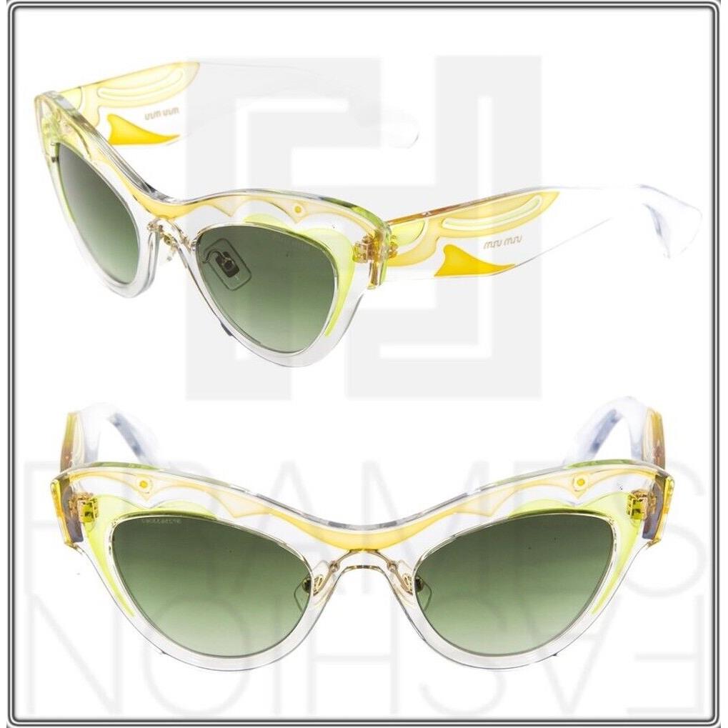 Miu Miu Cat Eye Swirl Sunglasses Transparent Green Yellow 07P Women MU07PS