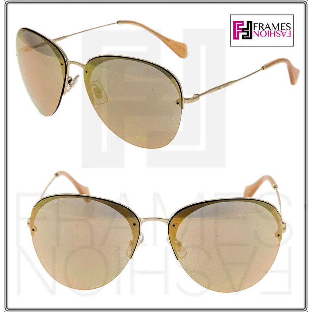 Miu Miu 53P Metal Aviator Sunglasses SO Frame Pale Gold Mirrored Rimless MU53PS