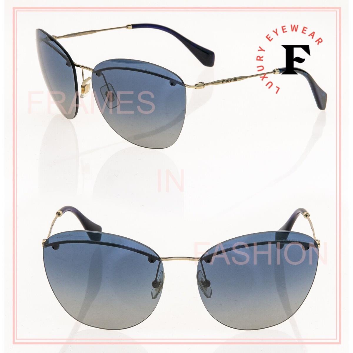 Miu Miu Noir 54P Oversized Gold Blue Rimless Metal Sunglasses MU54PS