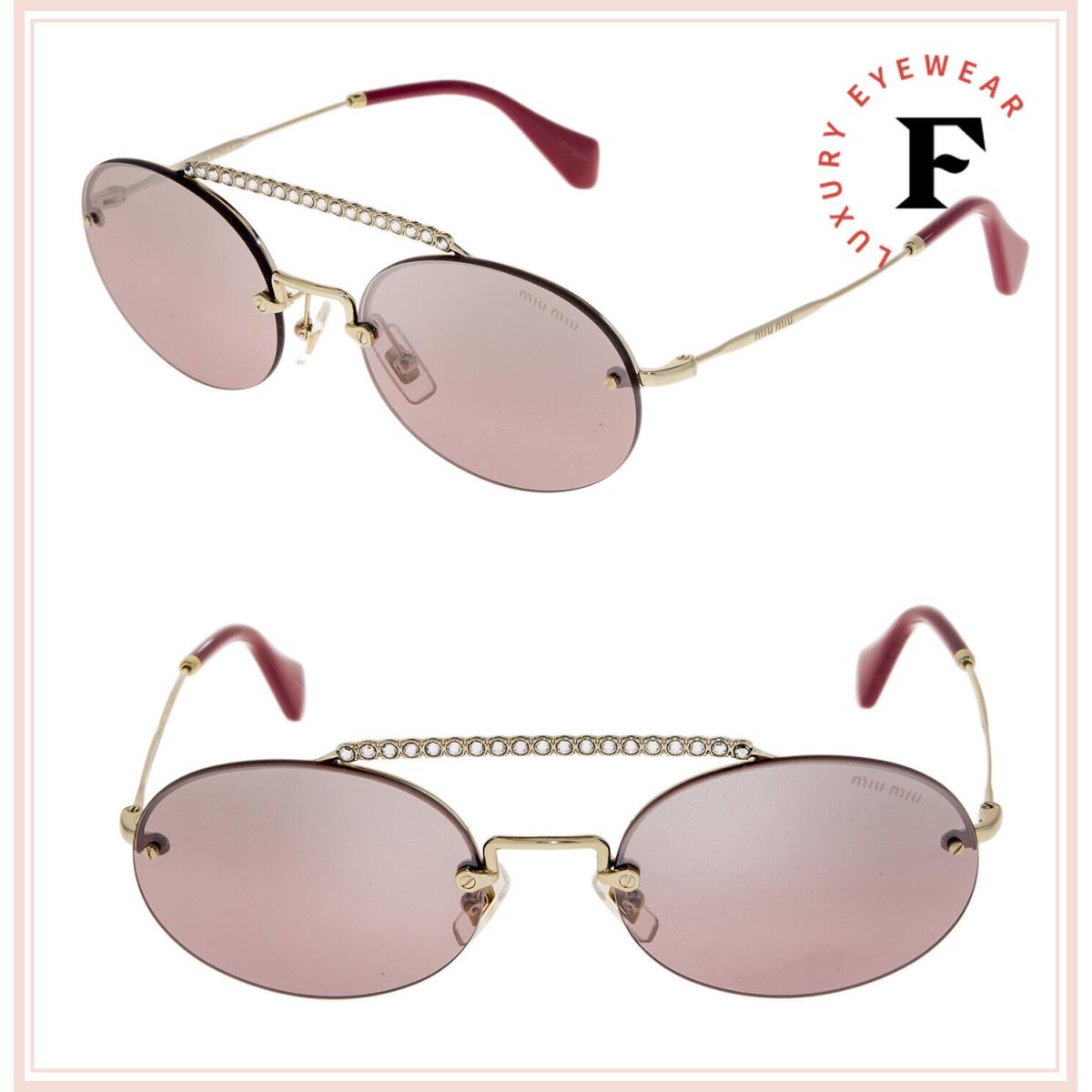 Miu Miu Societe MU60TS Crystal Pink Gold Oval Rimless Mirrored Sunglasses 60T