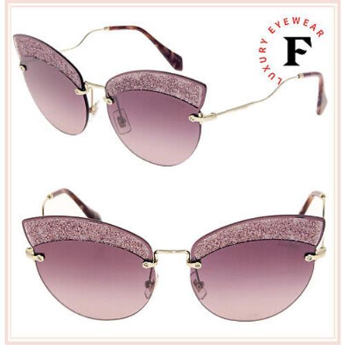 Miu Miu Sqenique MU58TS Glitter Gold Pink Oversized Rimless Sunglasses 58T