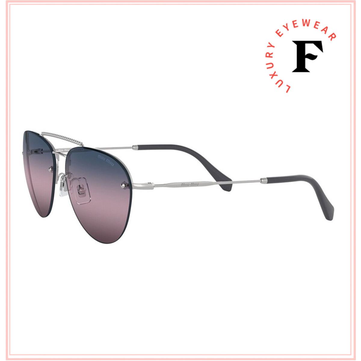 Miu Miu Societe 54U MU54US Aviator Silver Blue Pink Crystal Brow Bar Sunglasses