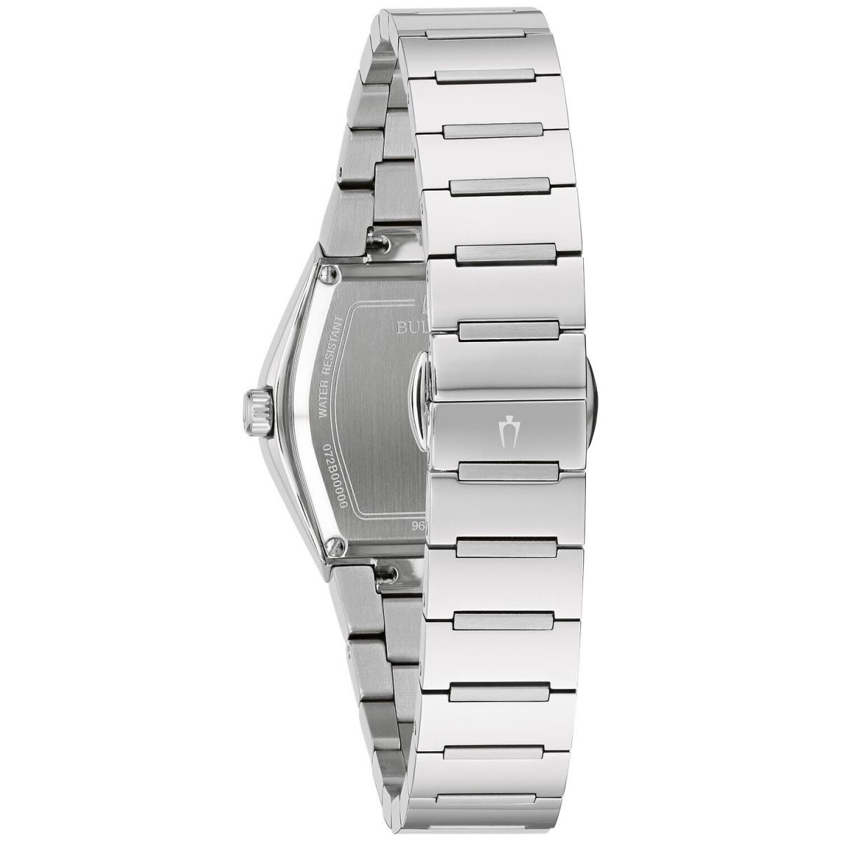 Bulova Gemini Women`s Modern Quartz Silver Stainless Steel Watch 30 MM 96L293 - Dial: Blue, Band: Silver, Bezel: Blue