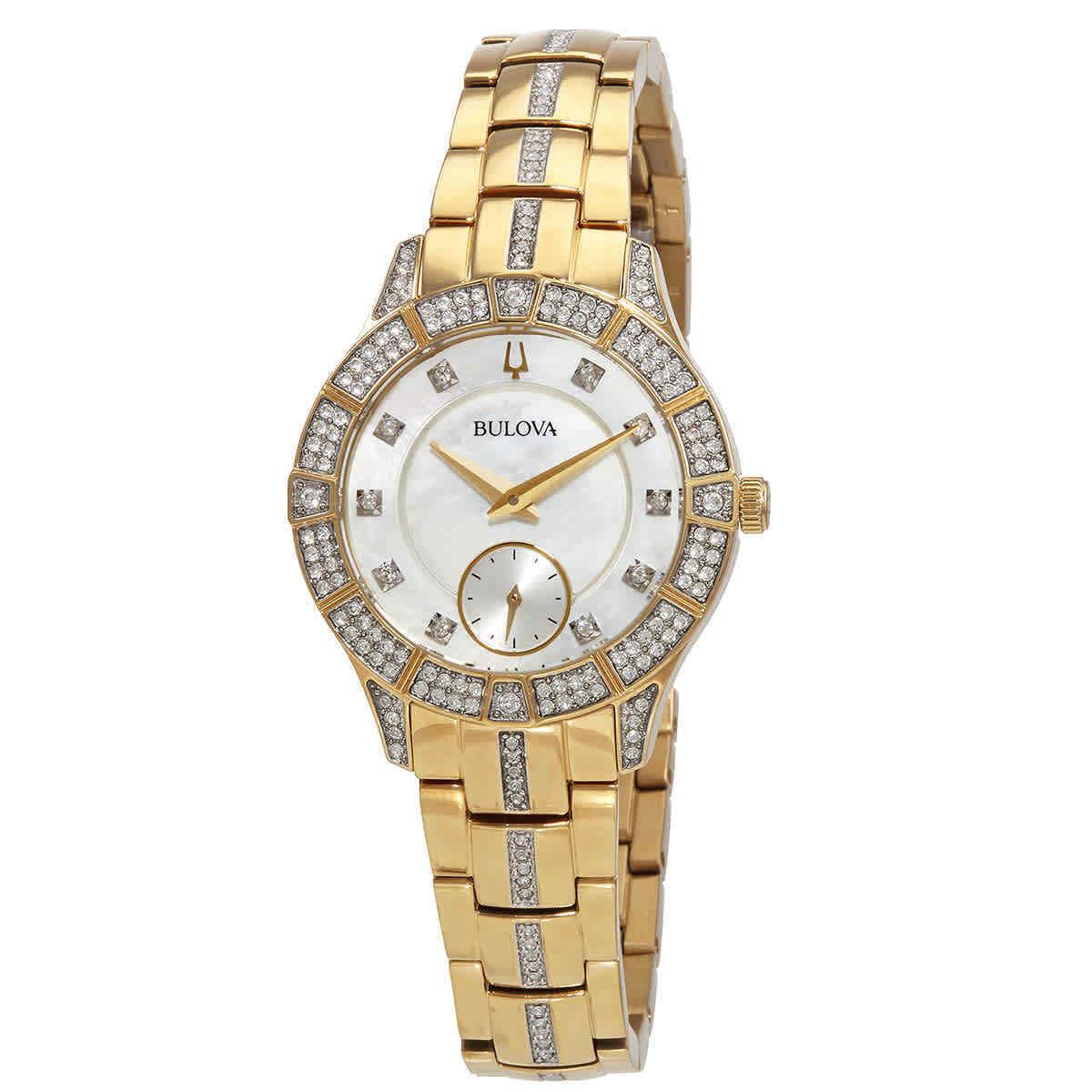 Bulova Quartz Diamond Crystal Mop Dial Ladies Watch 98L283