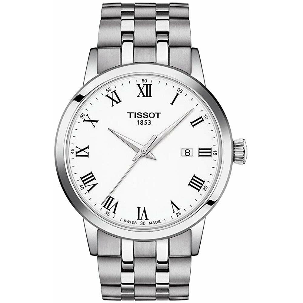 Tissot Mens Classic Dream Stainless Steel Dress Watch Grey T1294101101300 - Dial: White, Band: Gray, Bezel: Silver