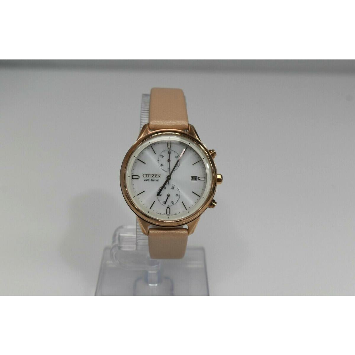 Citizen Eco-drive Women`s Rose Leather RG IP Chronograph FB2003-05A Watch