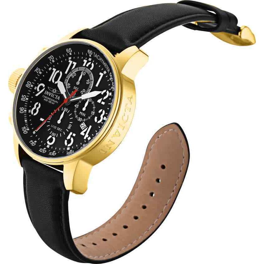 Invicta I-force Lefty Chronograph Quartz Black Dial Men`s Watch 28741 - Dial: Black, Band: Black, Bezel: Gold-tone