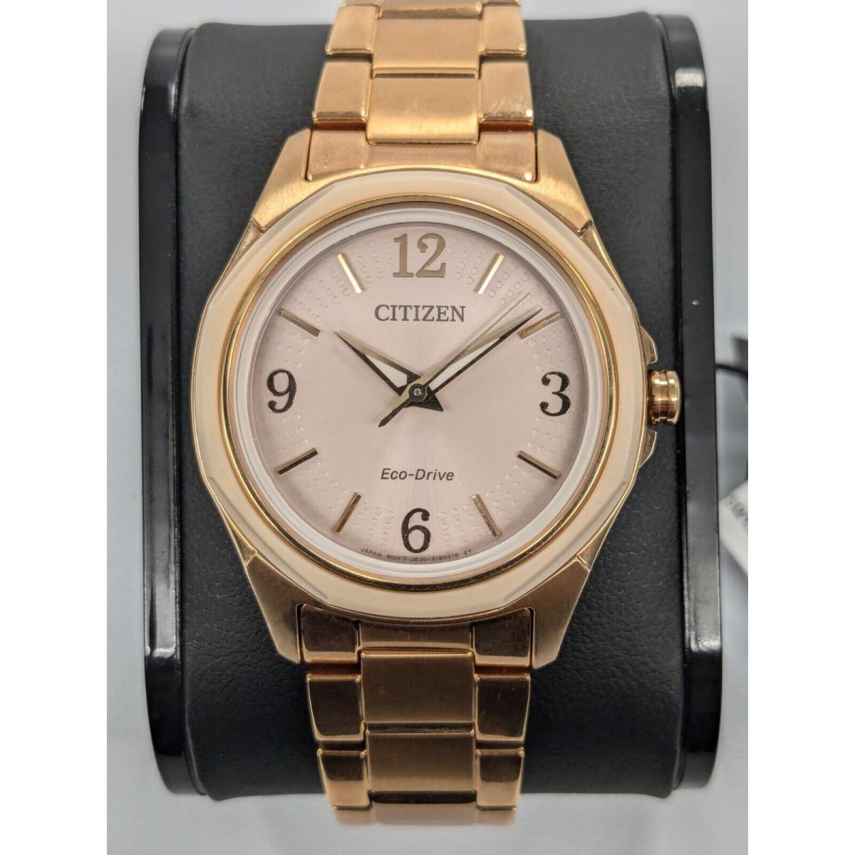 Citizen Eco Drive Pink Dial Gold Stanley Steel Women`s Watch FE7053-51X M