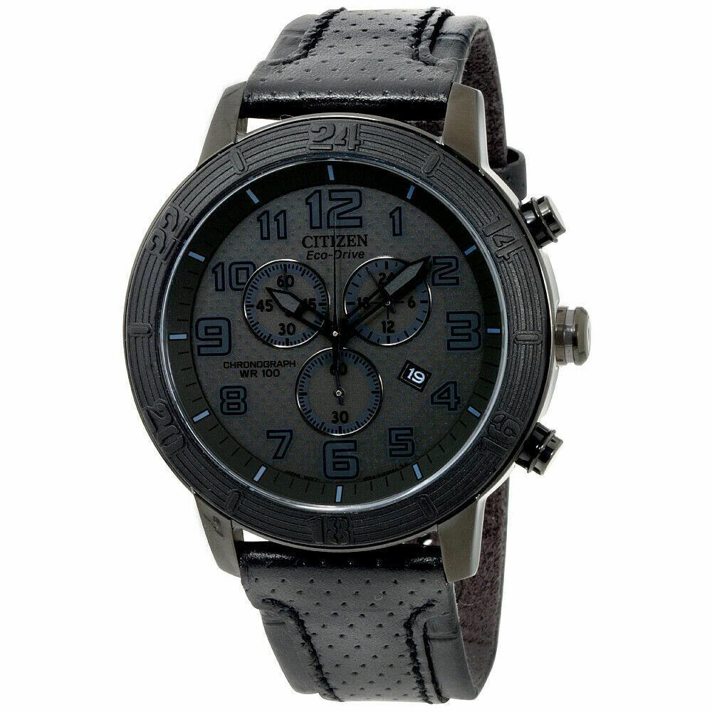 Citizen AT2205-01E Chronograph Blask Leather Strap Date Men`s Watch Great Gift