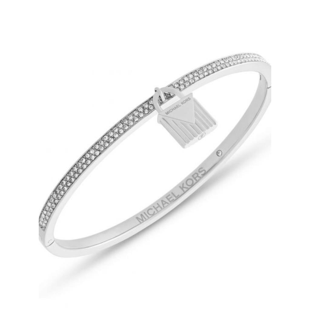 Nixon Michael Kors Color Crush Silver Bangle Bracelet Padlock Crystals MKJ6994040