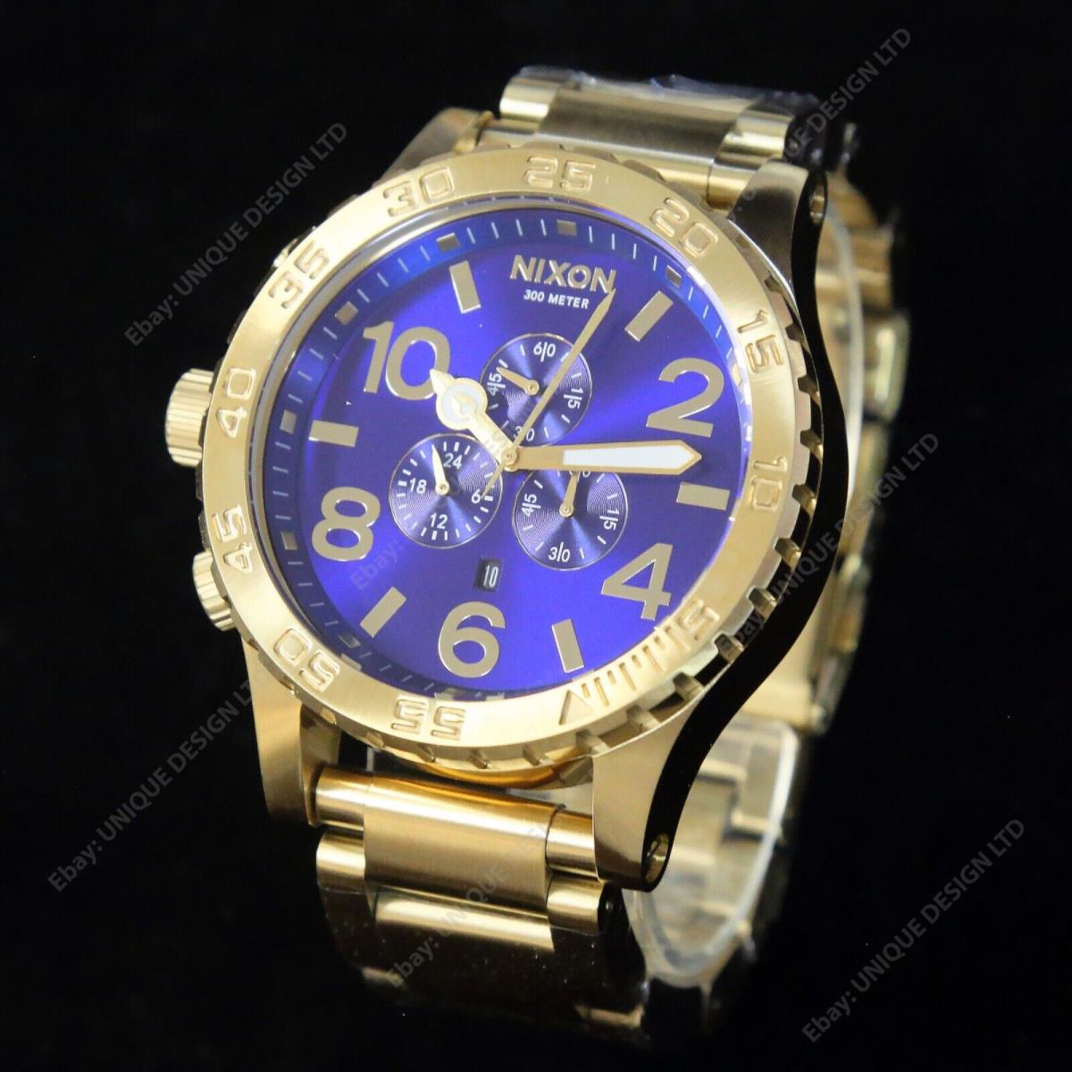 US Nixon 51-30 Chrono Gold Blue Sunray Watch A0832735 Mens Gift