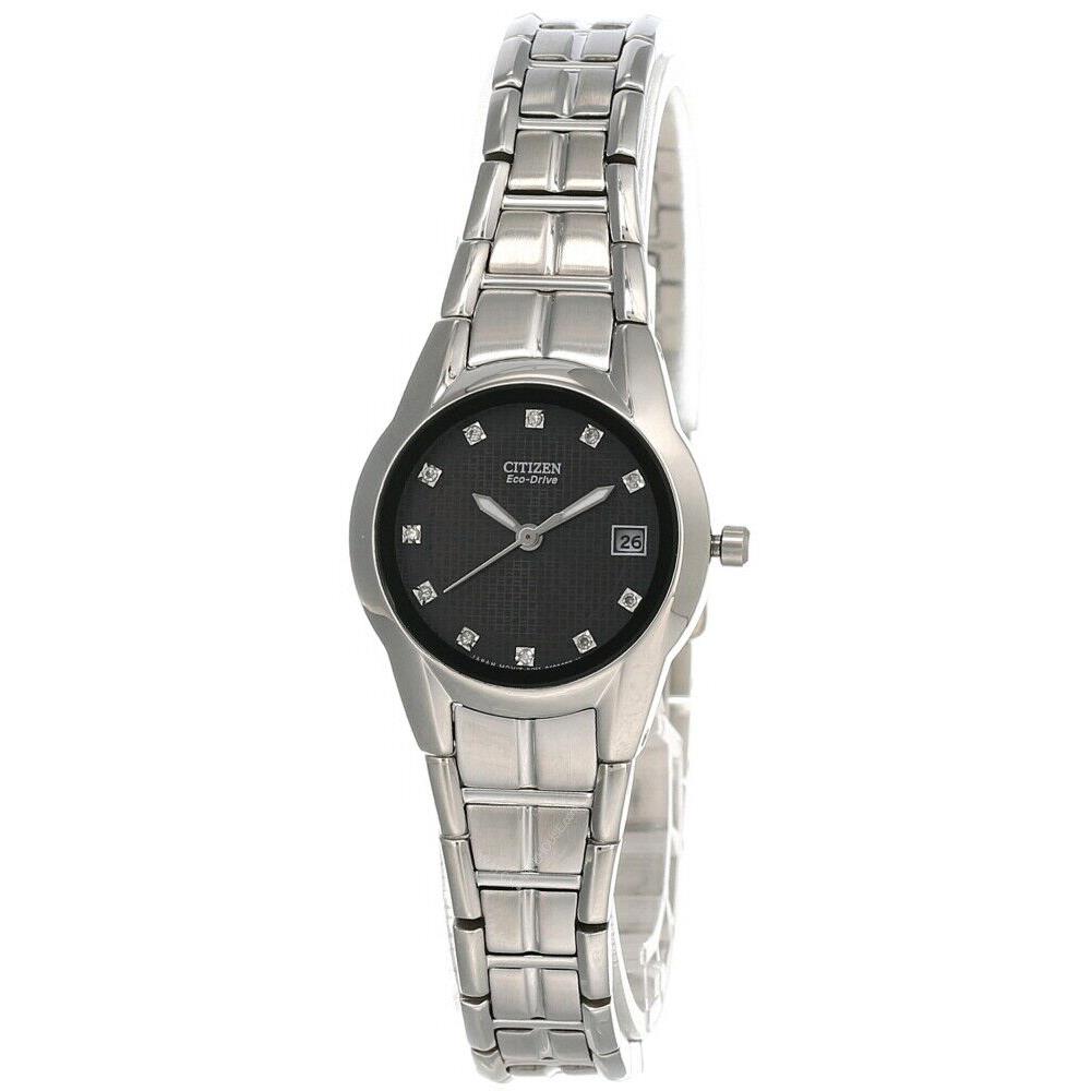 Citizen Eco Drive Black Dial SS Women`s Watch EW1410-50G - Dial: Black, Band: Silver