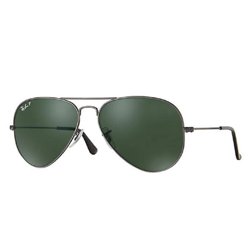 Ray-ban RB3025 Large Metal Aviator Sunglasses 58 mm G-15 Lenses Gunmetal/Crystal Green Polarized