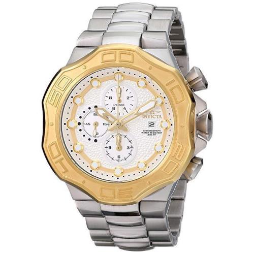 Invicta Men`s 12432 Pro Diver Silver Chronograph Dial Gold-tone Bezel Watch