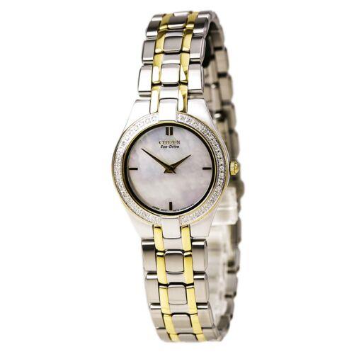 Citizen Women`s Watch Plated Stainless Steel Case Eco-drive Mop Dial EG3154-51D - Mother of Pearl Dial, Multi-color Band