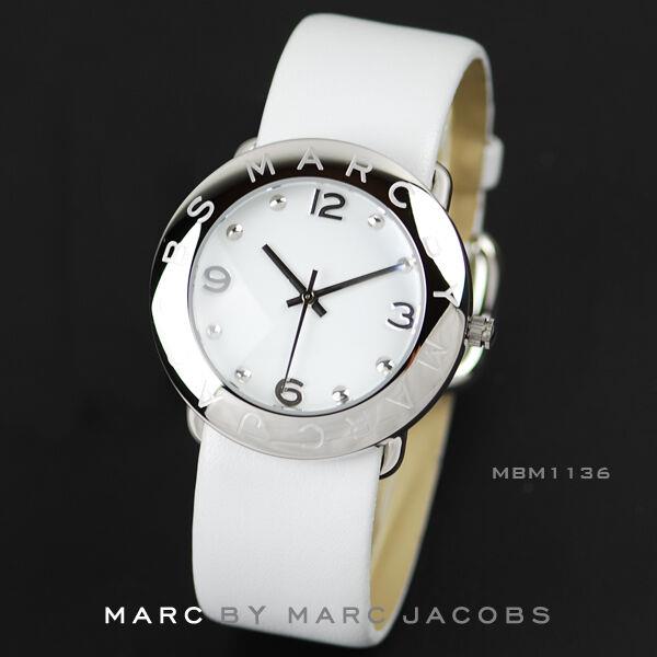 Marc Jacobs Amy White Leather Band Silver Lady`s WATCH-MBM1136+BOX