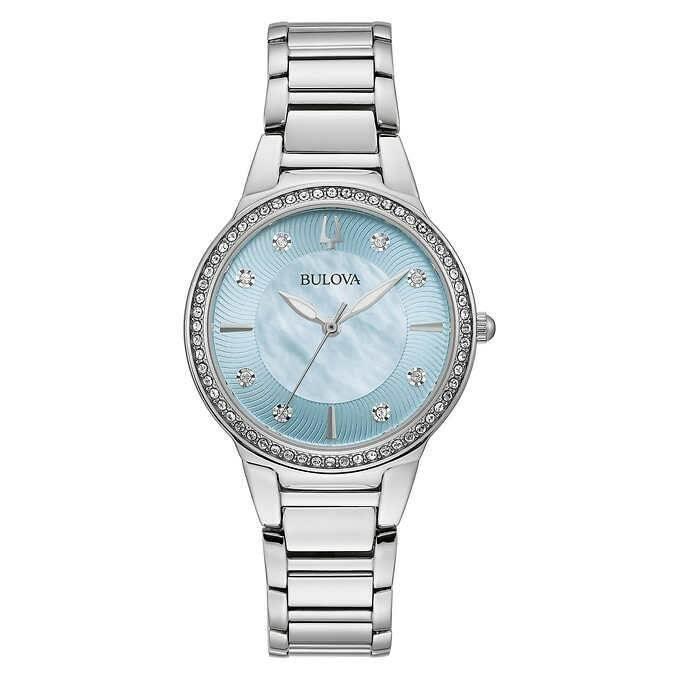 Bulova 96L288 Stainless Steel Swarovski Crystal Blue Mother-of-pearl Dial Watch