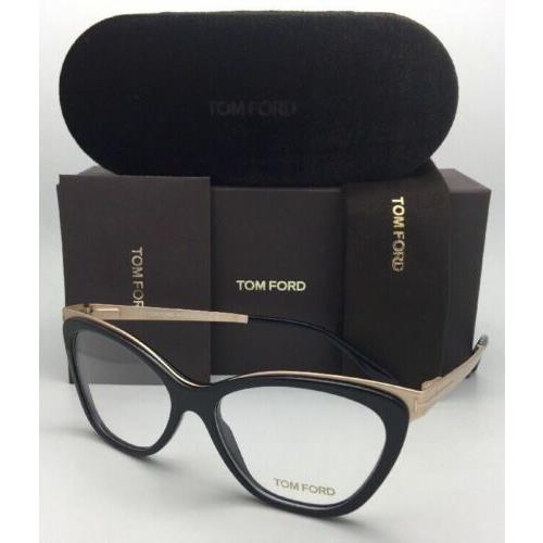 Tom Ford Eyeglasses TF 5374 001 54-15 135 Shiny Black Gold Cat Eyes Frames