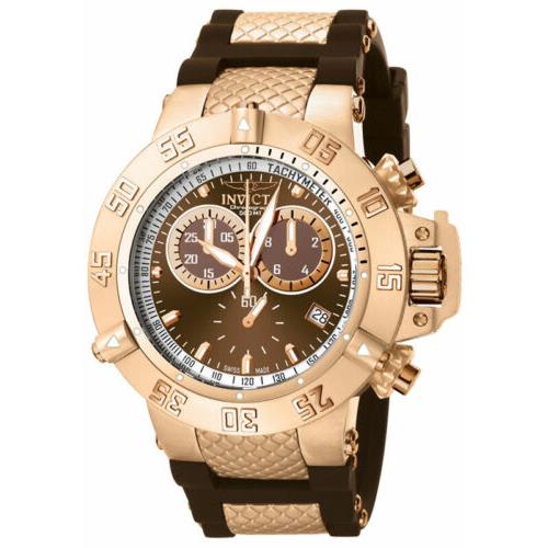 Invicta Men`s Watch Subaqua Rose Gold-tone Chronograph Brown Dial Strap 5510 - Brown Dial, Brown Band