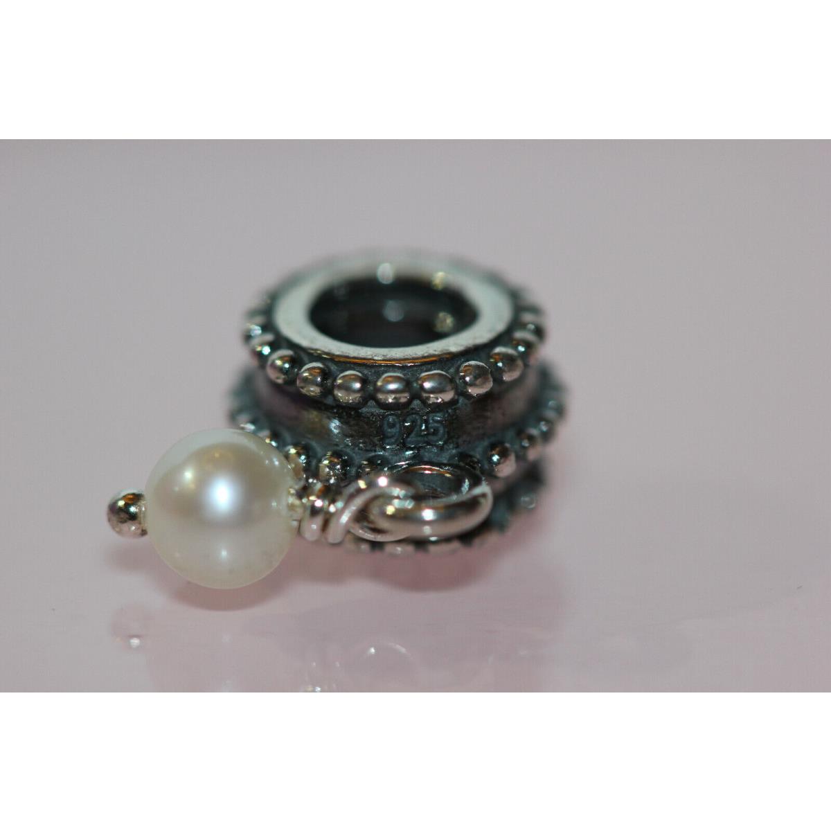 Pandora Silver Beveled Hanging Pearl Retired 790132P Bagtag Pouch Included