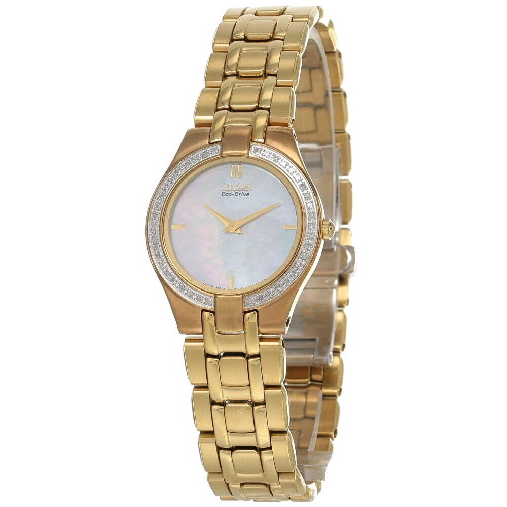 Citizen Eco Drive Mop Dial Gold-tone SS Women`s Watch EG3152-56D - Dial: Mother of Pearl, Band: Gold-tone, Bezel: Gold