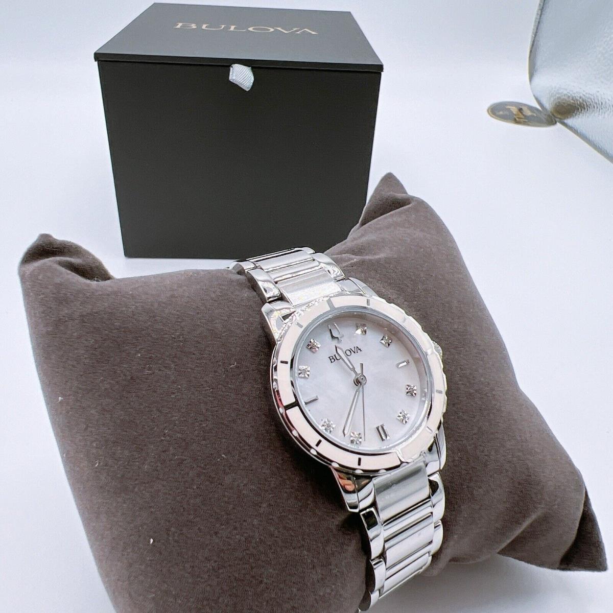 Bulova Quartz Diamond Silver Stainless Steel Case Band Mother of Pearl Dial