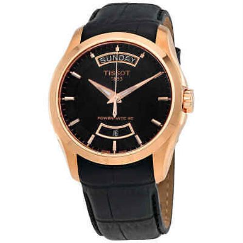 Tissot Couturier Automatic Black Dial Watch T0354073605101 - Dial: Black, Band: Black, Bezel: Pink