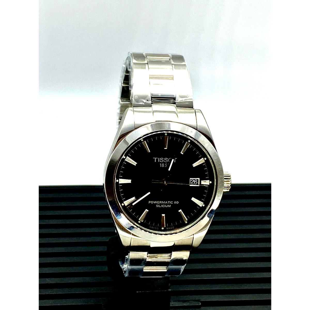 Tissot Powermatic 80 Silicum Black Dial Men`s Watch T1274071105100 - Dial: Black, Band: Gray, Silver